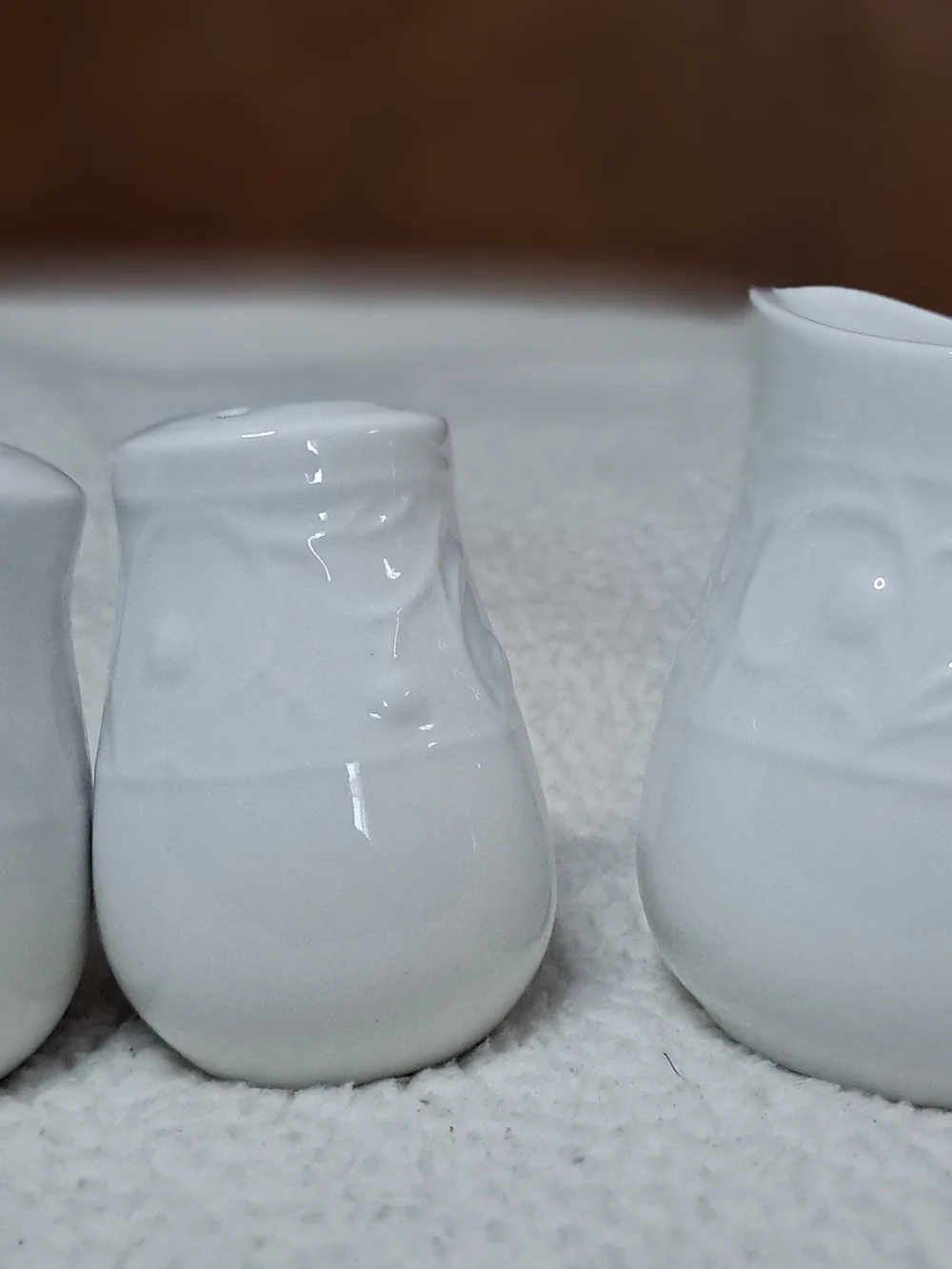 White Ceramic Salt and Pepper Shaker and Creamer Set - Elegant Floral Design